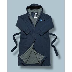 LL Bean Sherpa Lined Robe Rugby Navy Blue Cotton Fleece Mens Large